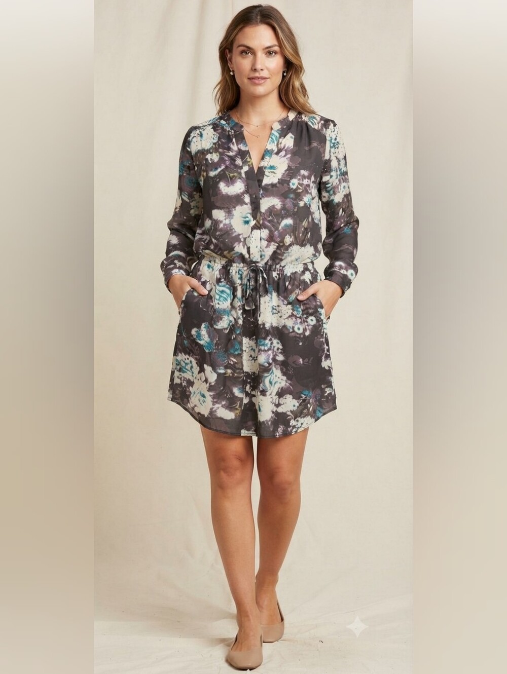 Kismet Floral Long Sleeve Drawstring Dress W/ Pockets Size Large / L / NWOT